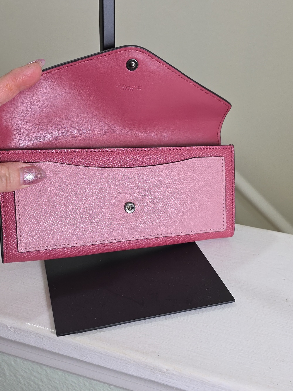 COACH 57536 PINK CROSSGRAIN LEATHER COLORBLOCK SOFT WALLET VGUC - Picture 10 of 16